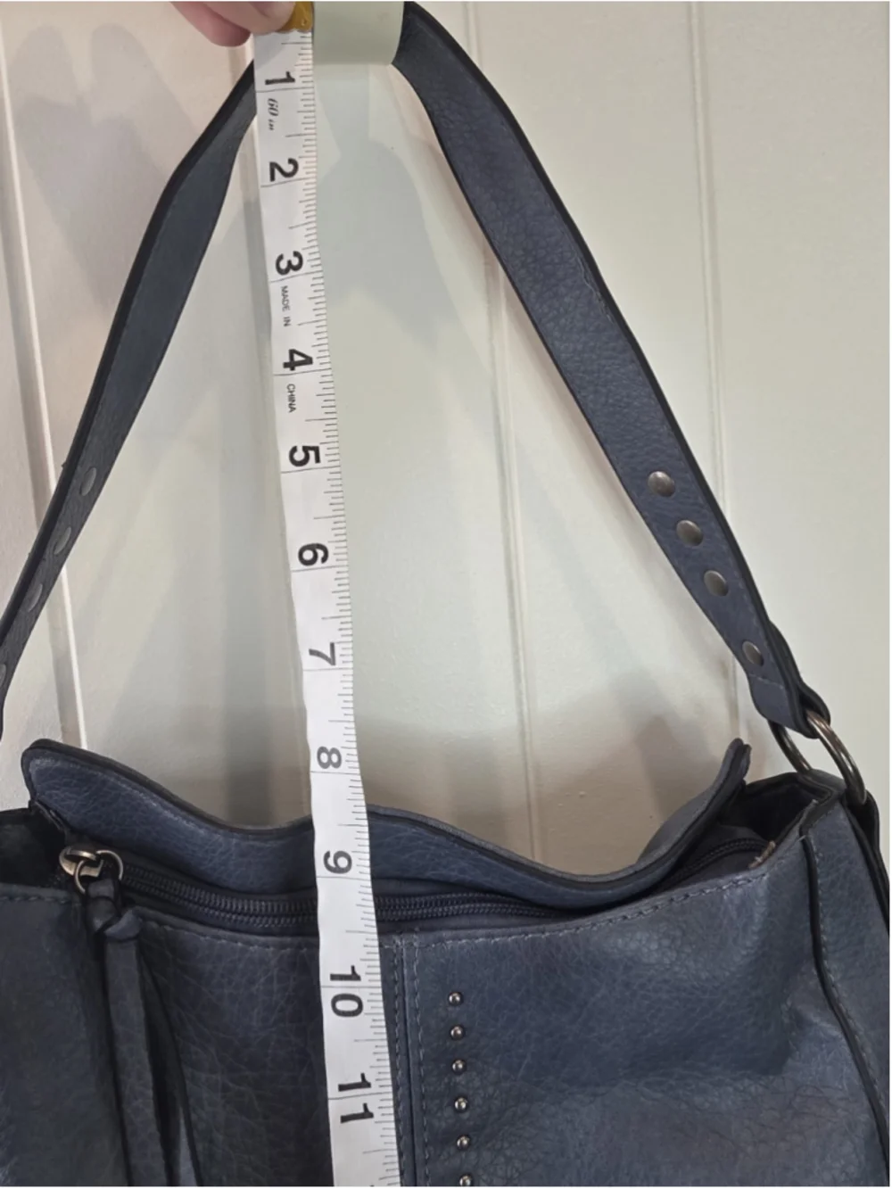 Montana West Blue Studded Shoulder Hobo Bag Faux Leather Slouchy Zip Tote Purse